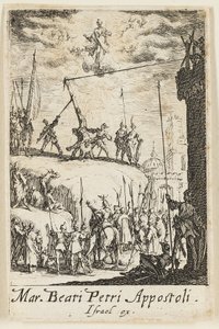 Umučení svatého Petra, první deska z knihy Umučení apoštolů od Jacques Callot
