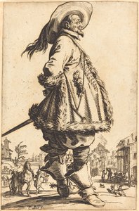 Ušlechtilý muž s pláštěm zdobeným v kožešině, držel ruce za zády od Jacques Callot