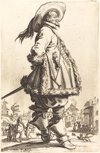 Ušlechtilý muž s pláštěm zdobeným v kožešině, držel ruce za zády od Jacques Callot