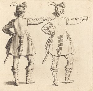 Důstojník s peřím v čepici, při pohledu zezadu od Jacques Callot