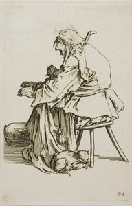 Stará žena s kočkami, deska 25 z The Beggars od Jacques Callot