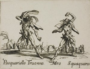 Pasquariello Truonno - Meo Squaquara, talíř 20 od Balli di Sfessania od Jacques Callot
