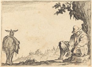 Rolník zouvající si botu, c. 1622. od Jacques Callot