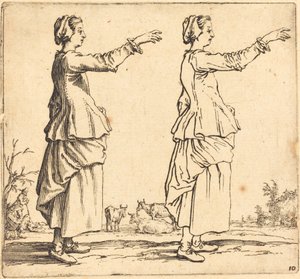 Rolnická žena, z profilu, tváří vpravo, s nataženou paží od Jacques Callot
