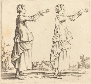 Rolnická žena, z profilu, tváří vpravo, s nataženou paží, 1617 a 1621. od Jacques Callot