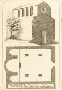 Plán a pohled na kostel poblíž domu Annáše od Jacques Callot