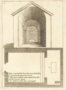 Plán a výška kostela poblíž domu Kaifáše od Jacques Callot