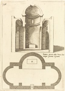 Plán a výška kostela svatých Jakuba a Jana od Jacques Callot