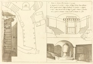 Půdorys a pohled na kostel Narození Páně od Jacques Callot