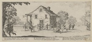 Plundrování, list 4 ze série „Hrůzy války“ od Jacques Callot