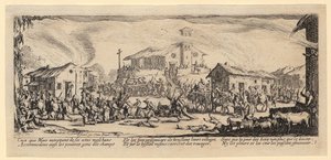 Plenění a vypálení vesnice, list 7 ze souboru „Hrůzy války“ od Jacques Callot