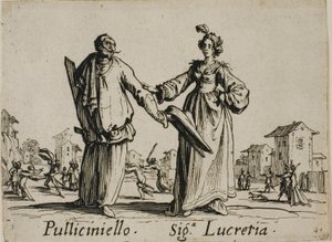 Pulliciniello - Signora Lucretia, deska 9 z Balli di Sfessania od Jacques Callot