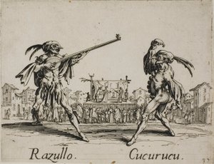 Razullo - Cucurucu, talíř 19 od Balli di Sfessania od Jacques Callot