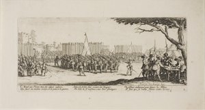 Recruitment of Troops, deska dva z The Miseries of War od Jacques Callot