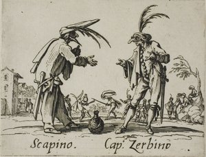 Scapino - Kapitán Zerbino, talíř 12 od Balli di Sfessania od Jacques Callot