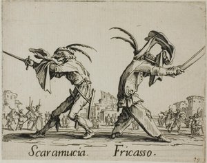 Scaramuccia - Fricasso, talíř 11 od Balli di Sfessania od Jacques Callot