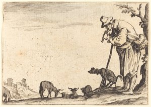 Pastýř hrající na flétnu od Jacques Callot