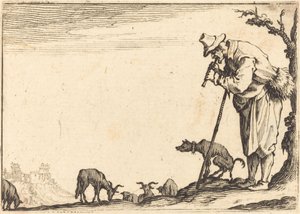 Pastýř hrající na flétnu, c. 1617. od Jacques Callot