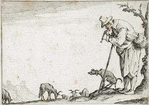 Pastýř hrající na flétnu od Jacques Callot