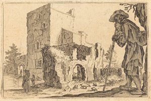 Pastýř a ruiny od Jacques Callot