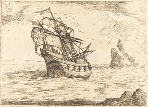 Loď plující poblíž skal. od Jacques Callot