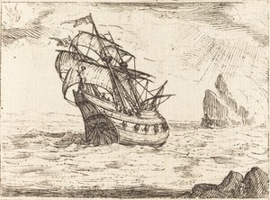 Loď plující poblíž skal od Jacques Callot