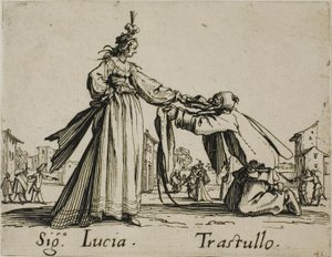 Signora Lucia - Trastullo, talíř 21 od Balli di Sfessania od Jacques Callot