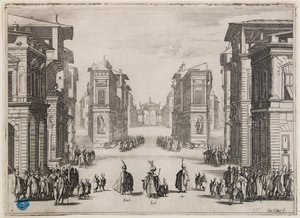 Soliman, 1. dějství. Druhé číslo ze souboru 6 kusů (Lieure 364, Meaume 435) od Jacques Callot