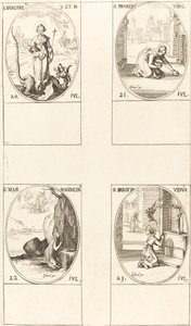 Svatá Markéta Antiochijská, sv. Praxedes, sv. Máří Magdalena, sv. Brigita Švédská. od Jacques Callot