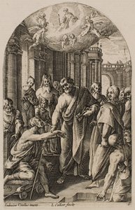 Svatý Petr a svatý Jan uzdravují chromého u vchodu do chrámu, ze série „Obrázky z Říma“ od Jacques Callot