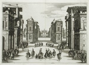 Návrh jevištní výpravy pro „Il Solimano“, IV. dějství od Jacques Callot