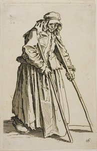Žebrák o berlích a jeho žebrácká peněženka, desátý talíř z knihy Žebráci od Jacques Callot