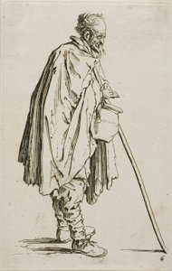 The Beggar with a Footwarmer, šestý talíř z The Beggars od Jacques Callot