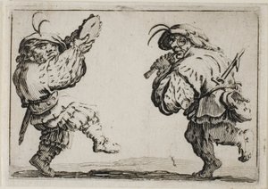 Tanečníci s flétnou a tamburínou, z The Caprices od Jacques Callot