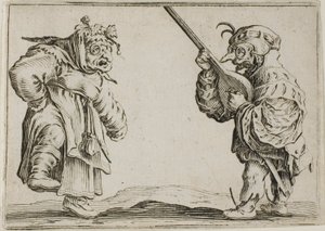 Tanečníci s loutnou, z The Caprices od Jacques Callot