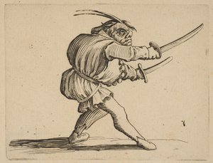 The Duelliste aux Deux Sabres Soubojář se dvěma šavlemi, z Varie Figure Gobbi, s..., 1616-22. od Jacques Callot