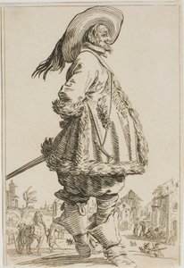Gentleman v kožešinou lemovaném plášti s rukama za zády, ze série The Nobility of Lorraine od Jacques Callot