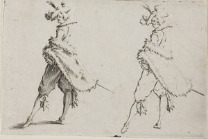 Gentleman s kabátem, pózování s rukama v bok, z The Caprices od Jacques Callot