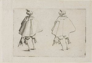 Gentleman s velkým kabátem, viděno zezadu, z The Caprices od Jacques Callot