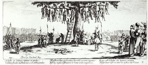 The Hanging, deska 11 z „The Miseries and Misfortunes of War“, vyryla Israel Henriet (c.1590-1661) 1633 od Jacques Callot