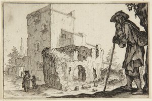 Pastýř a ruiny od Jacques Callot
