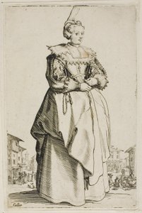 Dáma s malou zvednutou čepičkou, talíř 1 z La Noblesse od Jacques Callot