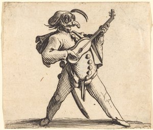 Maskovaný komik hrající na kytaru od Jacques Callot