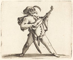 Maskovaný komik hrající na kytaru od Jacques Callot