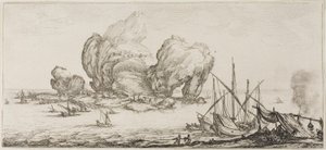 Námořní bitva, z různých scén navržených ve Florencii od Jacques Callot