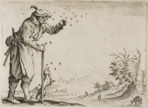 Rolník napaden včelami, z The Caprices od Jacques Callot