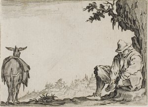 Rolník si sundává boty z The Caprices od Jacques Callot