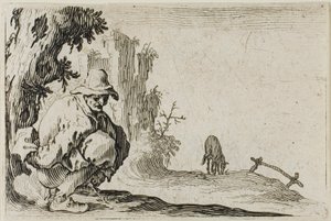 Rolnický squatting, z The Caprices od Jacques Callot