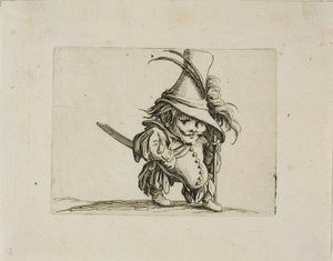 Břichatý muž s vysokým kloboukem z Varie Figure Gobbi od Jacques Callot