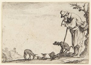 Pastýř hrající na flétnu od Jacques Callot